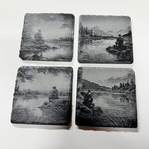 New Set of Four Black and Gray fishing Coasters